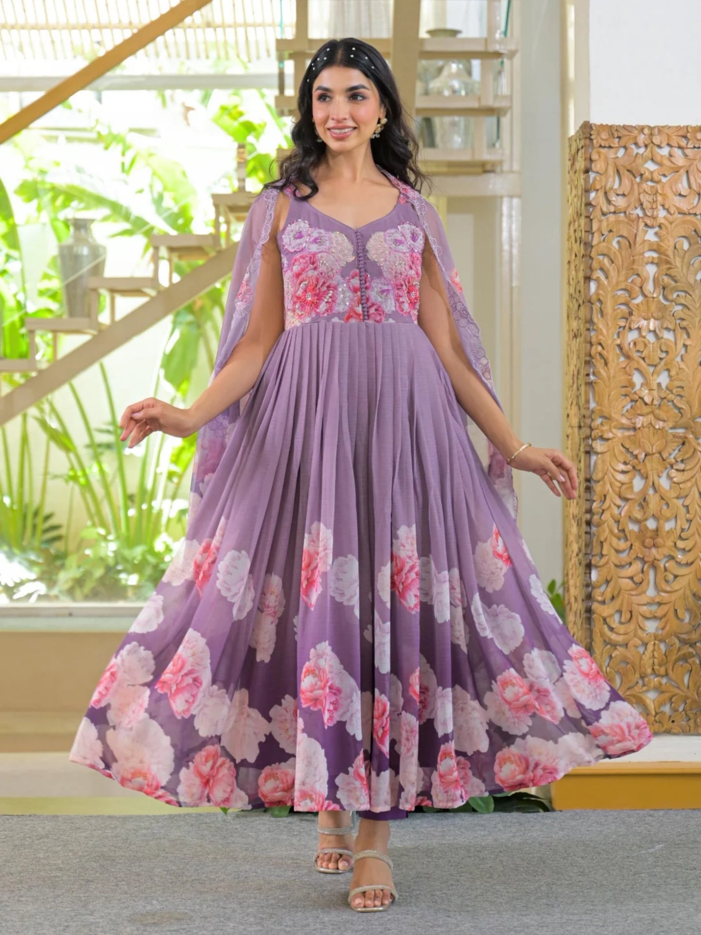 Women’s Pure Anarkali Chiffon Kurta Pant & Dupatta Set - LK Brand