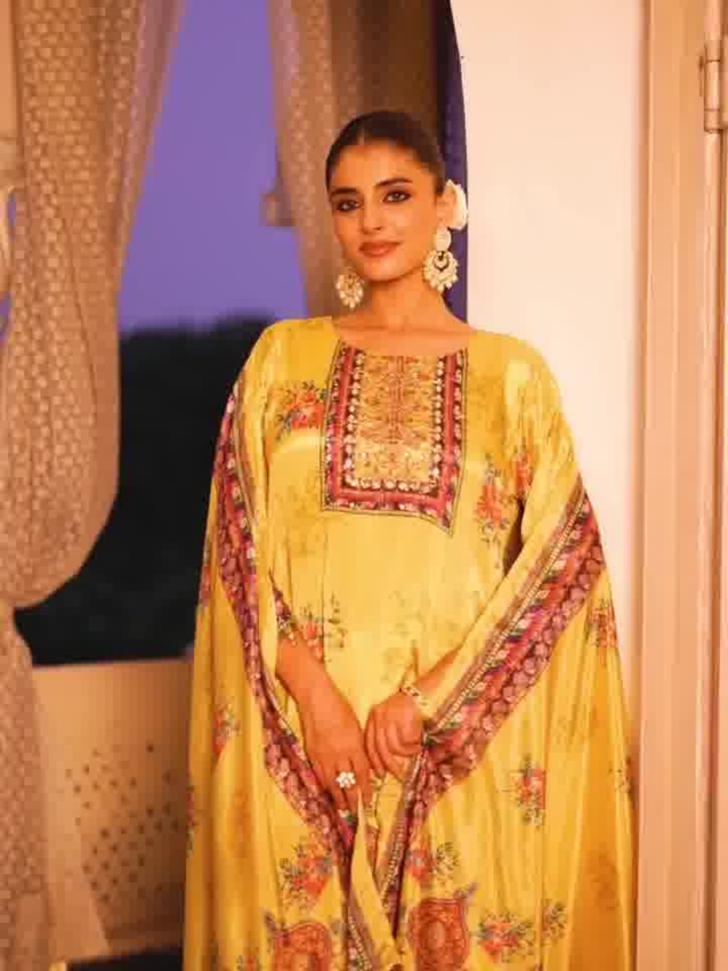 Women’s Pure Chinnon Straight Kurta with Divider Pant & Dupatta Set - LK Brand