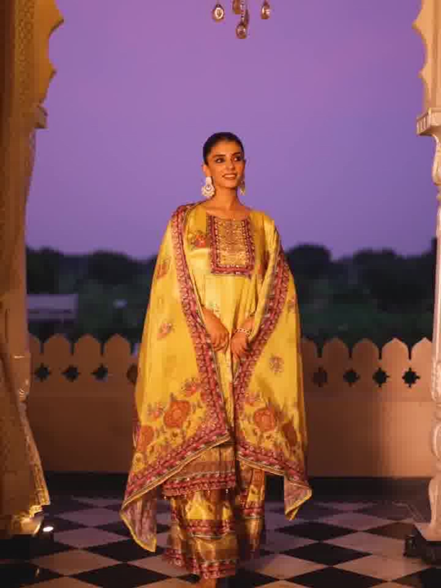 Women’s Pure Chinnon Straight Kurta with Divider Pant & Dupatta Set - LK Brand