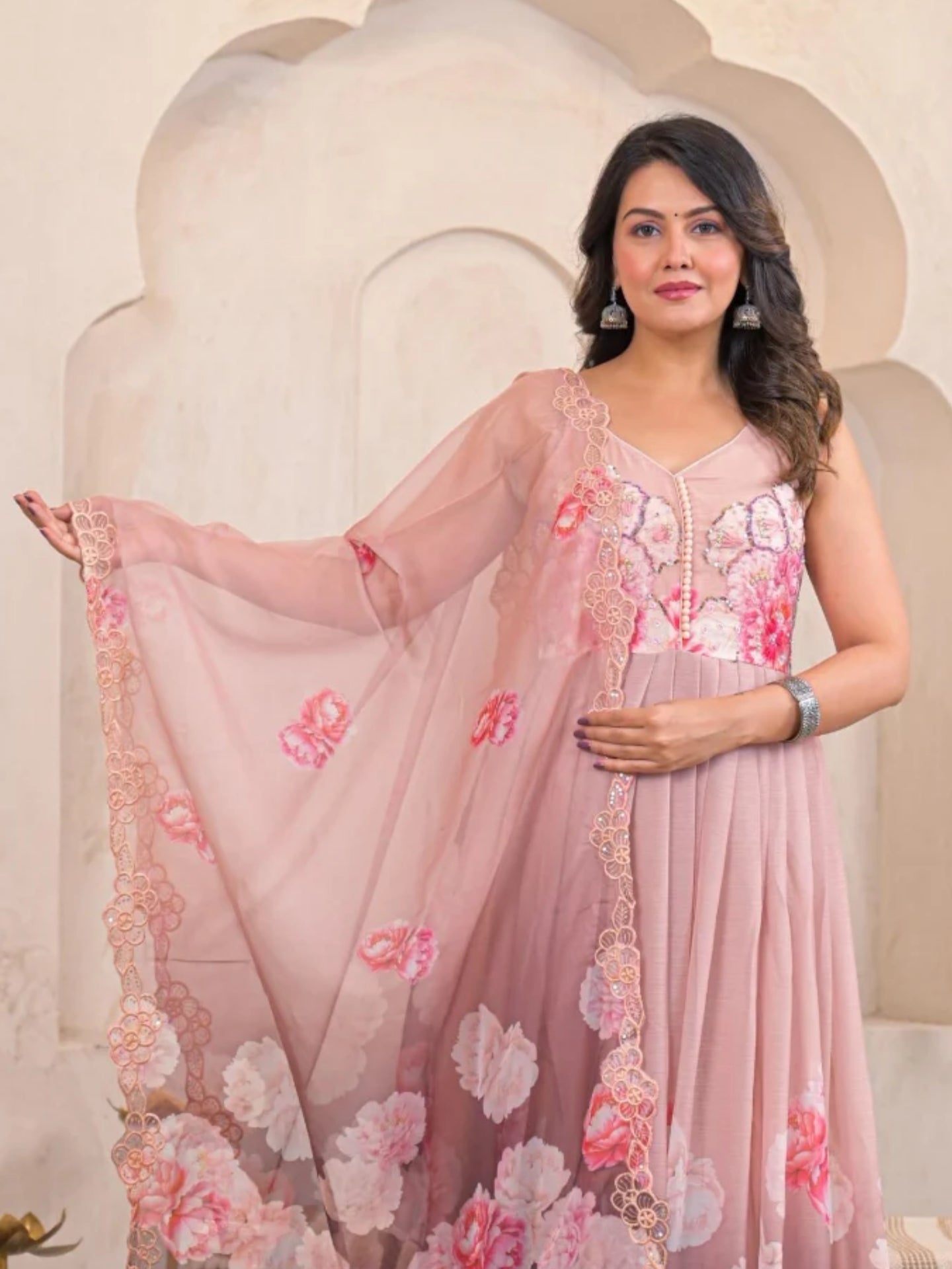 Women’s Pure Anarkali Chiffon Kurta Pant & Dupatta Set - LK Brand