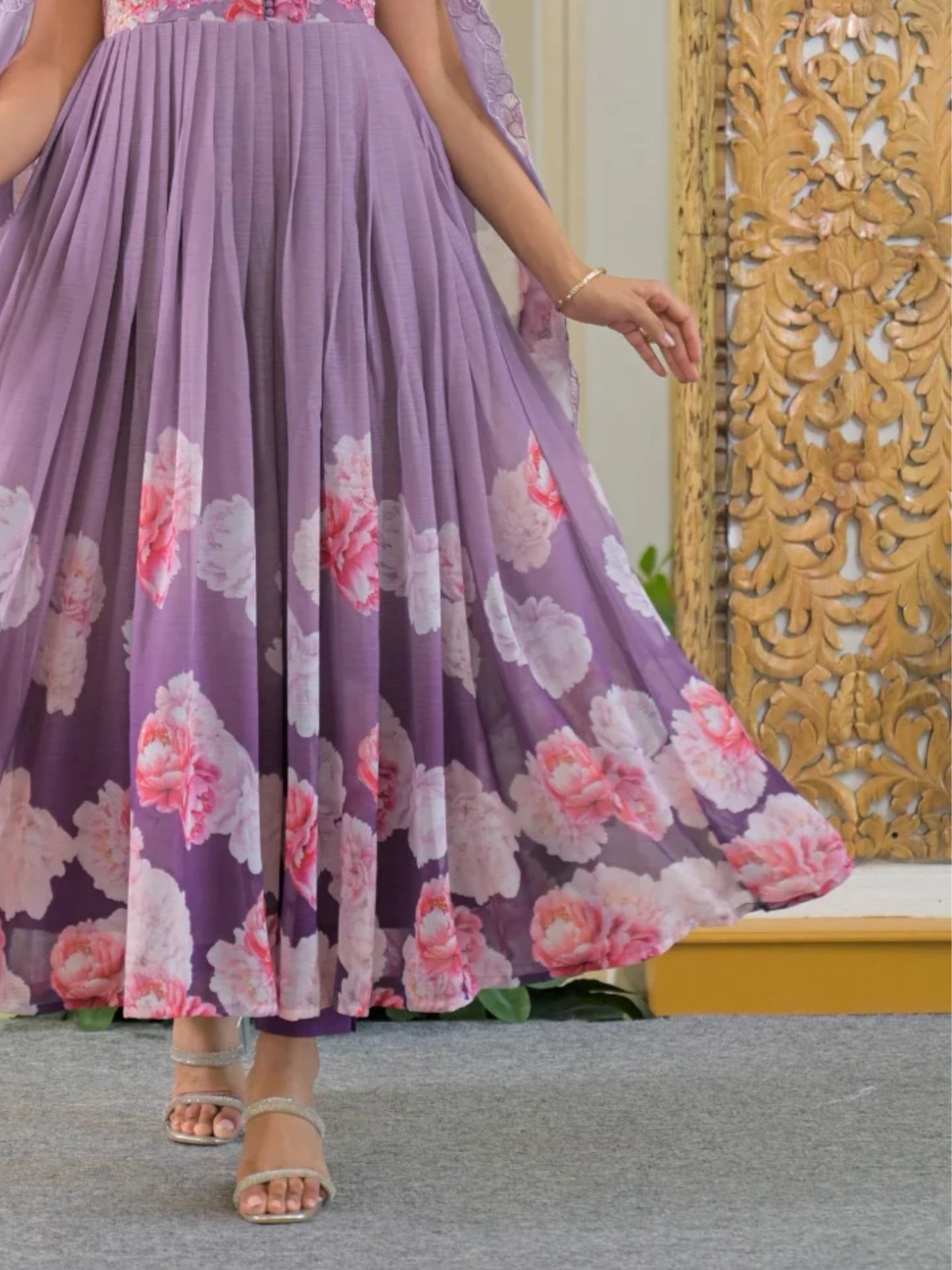 Women’s Pure Anarkali Chiffon Kurta Pant & Dupatta Set - LK Brand