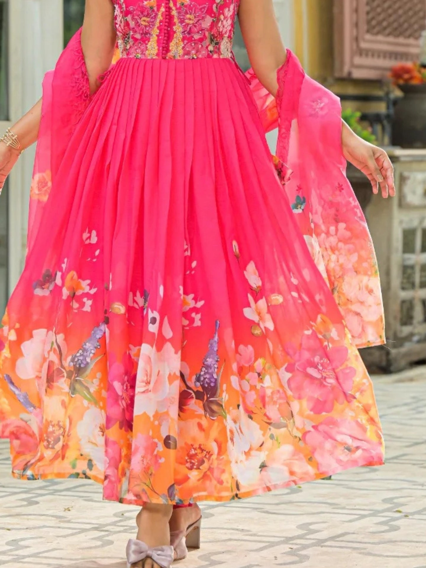 Women’s Pure Anarkali Chiffon Kurta Pant & Dupatta Set (Pink) - LK Brand