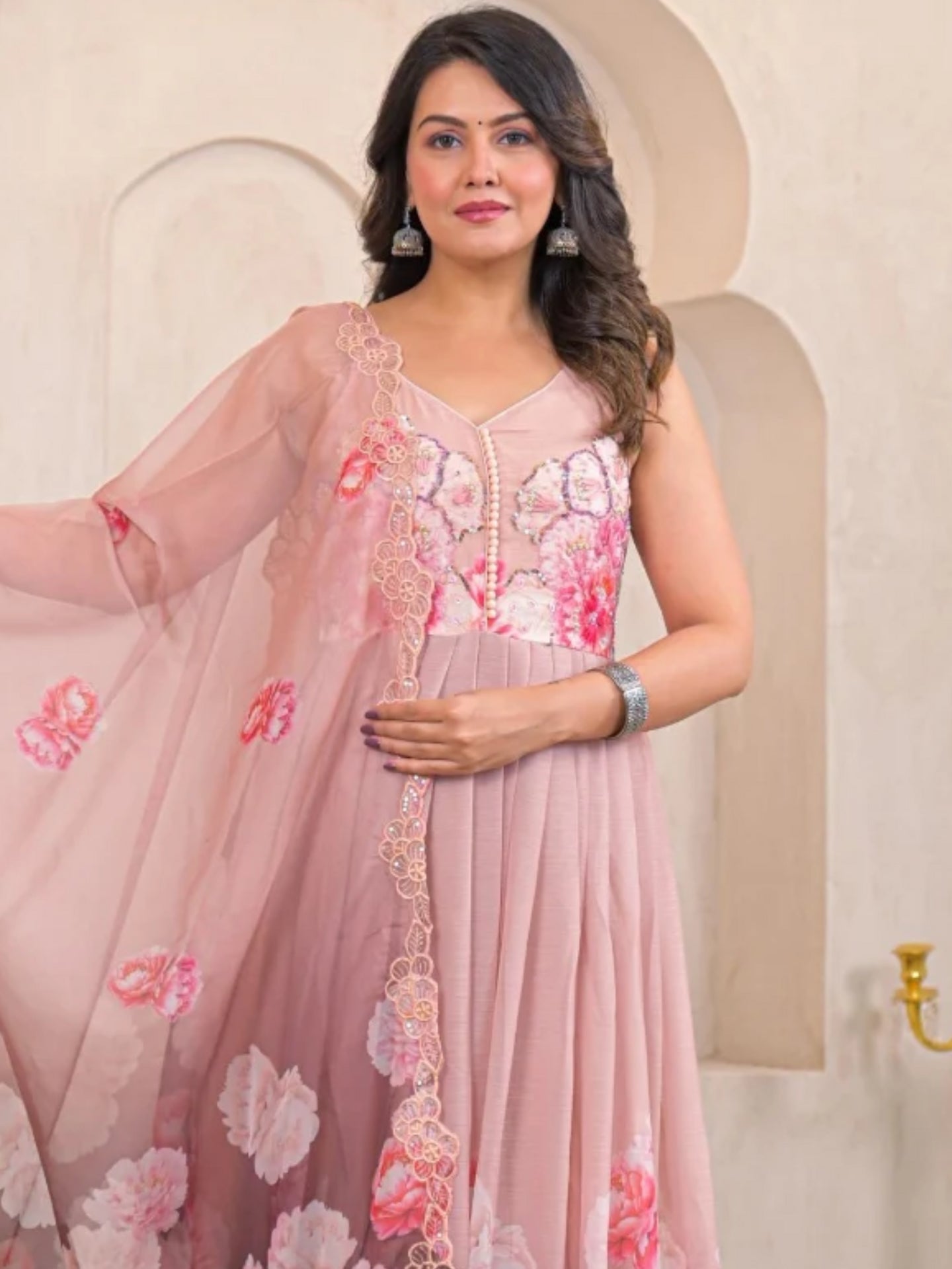 Women’s Pure Anarkali Chiffon Kurta Pant & Dupatta Set - LK Brand